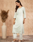 Light Green Solid Floral Straight Kurta
