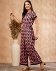 Black Floral Print Flared Jumpsuit