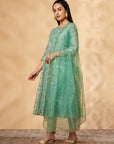 Mint Printed Kalidar Kurta Set
