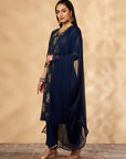 Navy Blue Printed Kurta Set