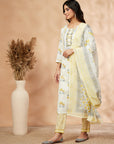 Straight Yellow Printed Kurta Set
