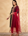 Black Chanderi A-Line Kurta Set