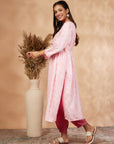 Light Pink Print Gathered Kurta