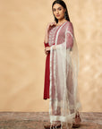 Maroon Embroidered Straight Kurta Set