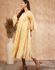Mustard Printed Rayon Anarkali Dress