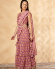 Pink Ruffled Lehenga- Sari