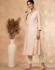 Beige Printed A-Line Kurta
