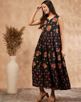 Black Printed Cotton Tiered Dress