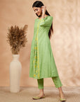 Floral Solid Lime Green Flared Kurta