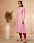 Pink Printed A-Line Kurta