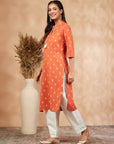 Printed Orange Straight Kurta