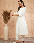 Embellished White Straight Kurta