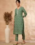 Printed Green A-Line Kurta set