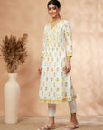 Floral Print Off-White Gathered Kurta