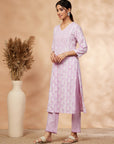 Lilac Print A-Line Kurta Set