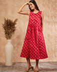 Red Print Gathered Dress