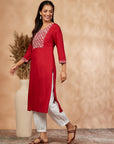 Printed Red Straight Kurta