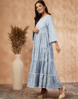 Light Blue Printed Tiered Dress