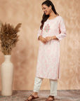 Pink Printed Rayon Straight Kurta