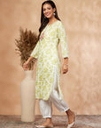 Green Printed Rayon Straight Kurta