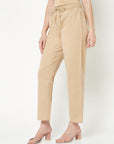 Beige Solid Straight Pants
