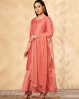 Solid Coral Kurta Set with Palazzo