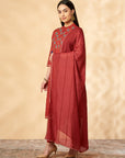 Red Floral Embroidered Kurta Set