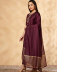 Wine Printed Kurta Set