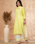 Yellow Embroidered Cotton Kurta Set