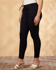 Solid Black Cotton-Lycra Straight Pant