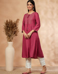 Fuchsia Embellished A-Line Kurta