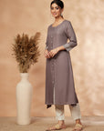 Solid Grey A-Line Kurta