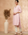 Printed Light Pink Straight Kurta