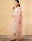 Floral Off-White Solid Straight Kurta Set