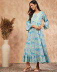 Mint Floral Print Anarkali Dress