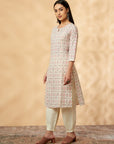 Off-White Straight Printed Kurta Set