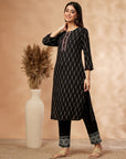 Printed Straight Black Kurta