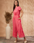 Coral Printed Rayon Jumpsuit
