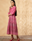 Pink Printed Kalidar Dress
