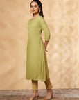 Mint Embroidered A-Line Kurta