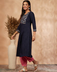 Navy Blue A-Line Kurta