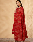 Red Embroidered Kalidar Kurta Set