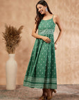 Print Green Sleeveless Gathered Dress