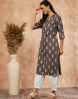 Printed Grey Straight Kurta