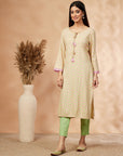 Beige Print Straight Kurta