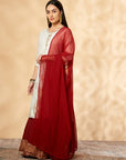 Off-White & Red Kurta & Skirt Set