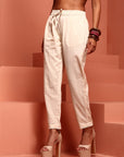 Off white Cottan Flax Straight Pant