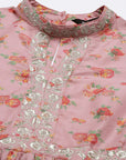 Peach Floral Gathered Printed Kurta Set
