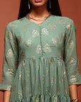 Mint Printed Georgette Tiered Dress