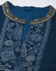 Teal Brocade Gathered Kurta Set